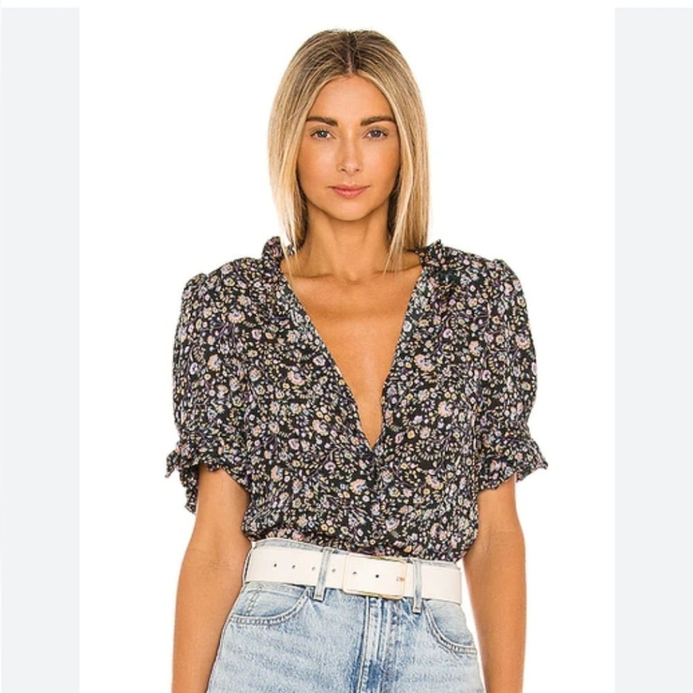 Selkie Floral Blouse in Black and Purple